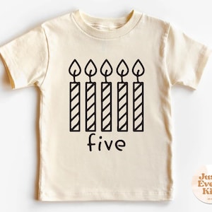Chemise enfant 5e anniversaire, chemise cinquième anniversaire, chemise bougie cinquième anniversaire, chemise anniversaire enfant, t-shirt naturel anniversaire bambin et jeune