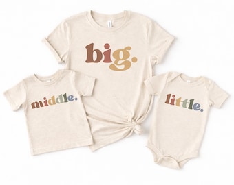 Magliette per fratelli e sorelle, grandi, medi e piccoli - Outfit coordinato per fratelli e sorelle, maglietta per fratello maggiore e sorella, maglietta per bambini per annuncio di gravidanza