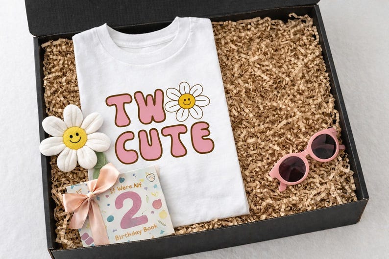 Two Cute Birthday Shirt, Girls Birthday Tee, Second Birthday Girl Natural Shirt, Two Year Old Birthday Tee, 2nd Birthday Toddler Girls Shirt image 3