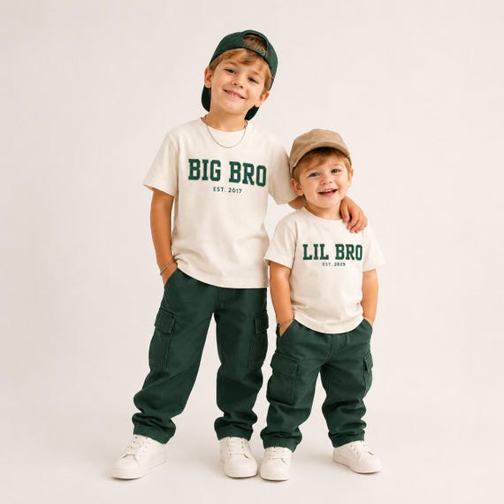 Big Bro Lil Bro Matching Shirts Set – Sibling Announcement Outfit, Baby Bodysuit & Kids Shirt, Brother Matching Outfits USA