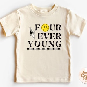 Four Ever Wild Kids Shirt, Birthday Boy Gift, Birthday Girl Tee, Boys 4th Fourth Birthday, 4 Year Old Birthday T-Shirt, Smiley Birthday Tee