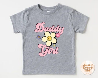 Chemise enfant fille à papa, chemise enfant fille rétro, joli t-shirt naturel pour enfant en bas âge, T-shirt bébé fille, chemise fille bohème, chemise Smiley Daisy, filles