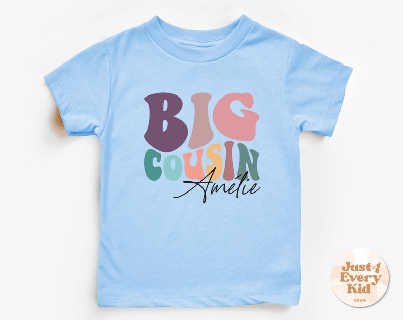 Chemise ras du cou cousine personnalisée, chemise pour tout-petit grand cousin, chemise avec nom, t-shirts personnalisés grand cousin, t-shirt naturel pour tout-petit cousin mignon image 8