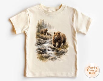 Grizzly Bear Kids T Shirt, Woodland Animal Shirt, Nature Bear Toddler Tee, Forest Wildlife Graphic Shirt, Unisex Kids Clothing