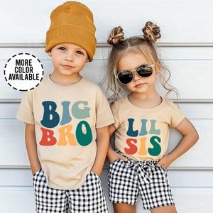 Big Bro Big Sis Lil Bro Lil Sis bijpassende shirts voor broers en zussen, retro T-shirts broer en zus, outfit familieaankondiging