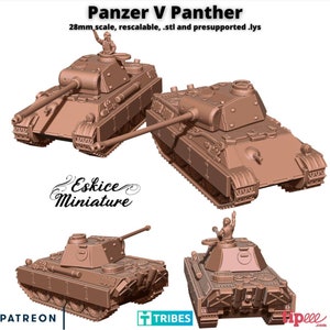 Panzer V Panther German Medium Tank - 3D Resin Printed, 28mm Scale