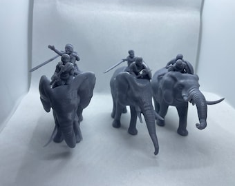 3x Dark Age Numidian Elephants with Riders - 3D Resin Printed, 28mm Scale