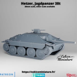 Hetzer Jagdpanzer 38t German Tank Destroyer - 3D Resin Printed, 28mm Scale