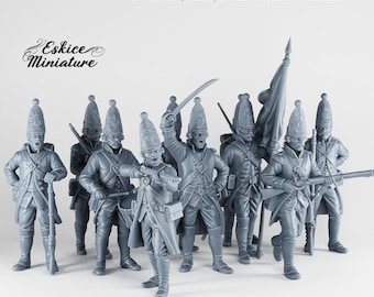 10x Hessian Infantry - Revolutionary War - 3D Resin Printed, 28mm Scale