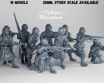 10x Soviet Army Winter Infantry Squad - World War 2 - 3D Resin Printed, 28mm Scale