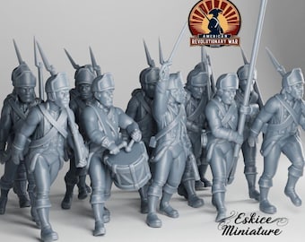14x Revolutionary Infantry with Caps Marching - 3D Resin Printed, 28mm Scale