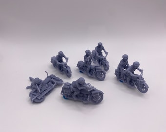 6x US Soldiers on Harley Davidson WLA Motorcycles - 3D Resin Printed, 28mm Scale
