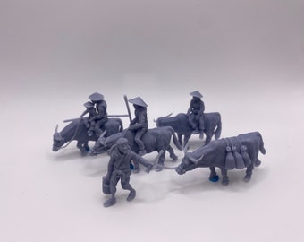 4x Water Buffalo with Vietcong - 3D Resin Printed, 28mm Scale