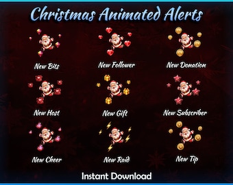 Paquete animado de alertas de Twitch / Alertas de transmisión / Alertas de Twitch de Navidad