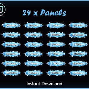 Peut inclure: Un ensemble de 24 panneaux Twitch bleus et blancs sur le thème de l'hiver. Les panneaux comportent du texte tel que "À propos de moi", "Contact", "FAQ", "YouTube", "Jeux", "Configuration", "Liste de souhaits", "Instagram", "Commandes", "Conseils", "Crédits", "TikTok", "Horaire", "Marchandise", "Liens", "Discord", "Donner", "Règles", "Boutique", "Facebook", "S'abonner", "Faire un don", "Suivre" et "Twitter".