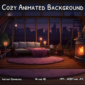 Vtuber Animated Background | Cozy Room with a Fireplace Wallpaper |  Seamless Loop | Instant Digital Download