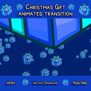 Animated Stream Transition | Christmas Stinger Transition | Blue Christmas Gift | Instant Digital Download