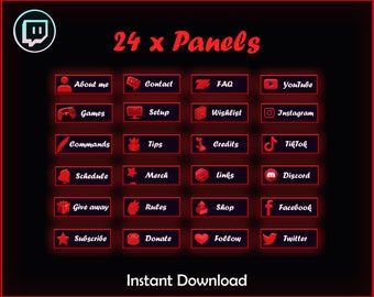 Minimal Red Twitch Panels // Twitch Panels Template // Stream Overlay ...