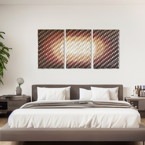 Unique Wood Sound Diffuser Tri-Panel Light Center Large Colorful Geometric Wood Wall Art Acoustic Panel-Great for Living and Dining Rooms
