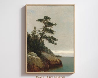 Old Pine Coastal Landscape – Vintage Nature Painting Printable - Digital Wall Art - 300 DPI JPG - 5x7 Ratio