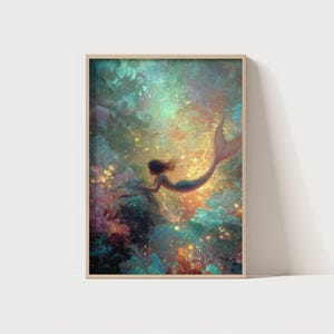Dreamy Mermaid Wall Art – Underwater Fantasy Digital Print for Kids Room – 300 DPI