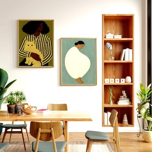 Conjunto de arte mural moderno de mujer y gato: póster minimalista imprimible / Descarga digital en tonos suaves - Relación de aspecto 2:3 - 300 DPI