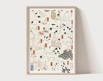 Vintage Ukiyo-e Cats Print: Japanese Wall Art (Digital Download