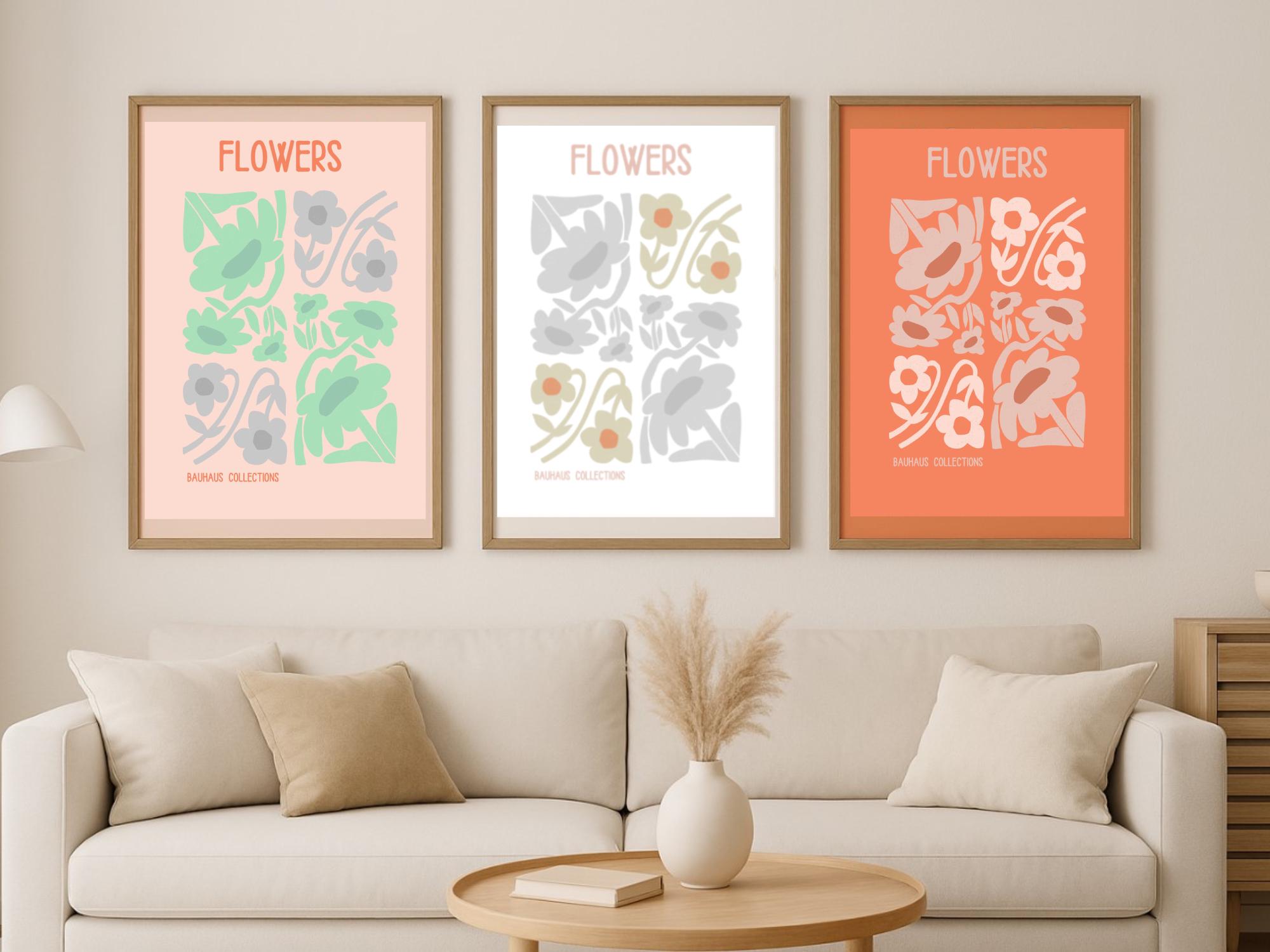 Bauhaus Blumen Wand Kunst Poster - Retro Modern Botanischer Druck - 300 DPI Hohe Auflösung Digitaler Download - Mid Century Modern Home Decor