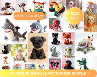 70 Amigurumi Animal Wall Art Poster Bundle – Cute Crochet Nursery Prints – Digital Download – 300 DPI High Resolution