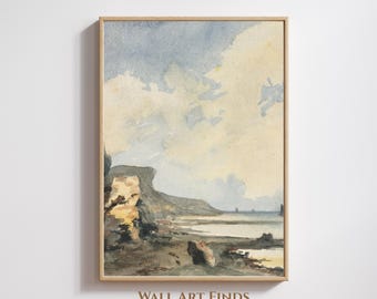 Küstenlandschaft Aquarell - Thomas Churchyard inspiriertes Vintage Seaside Wandbild, digitaler Download, rustikales Stranddekor