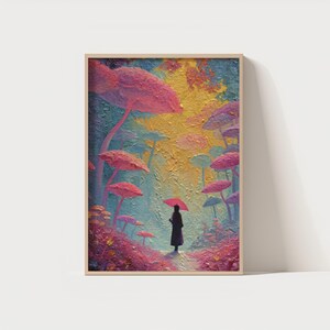 Dreamy Forest Wall Art – Vibrant Fantasy Landscape Digital Print – 300 DPI