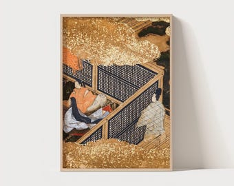 Heian Era Japanese Court Scene Art Print: Gold Oriental Artwork (Digital Download