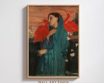 Degas Woman with Red Birds Vintage Art Print (Digital Download)