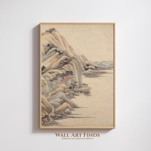Vintage Chinese Mountain Landscape Art Print: Ink Wash Painting (Digital Download)