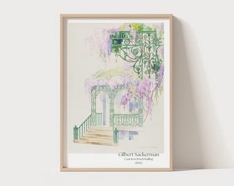 Vintage Porch Watercolor Print: Gilbert Sackerman Balcony Art (Digital Download, 300 DPI)