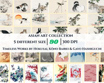 90 Asian Art Prints – Hokusai, Kōno Bairei & Gayo Hashiguchi | Japanese Wall Art in 5 Large Ratios 300 DPI
