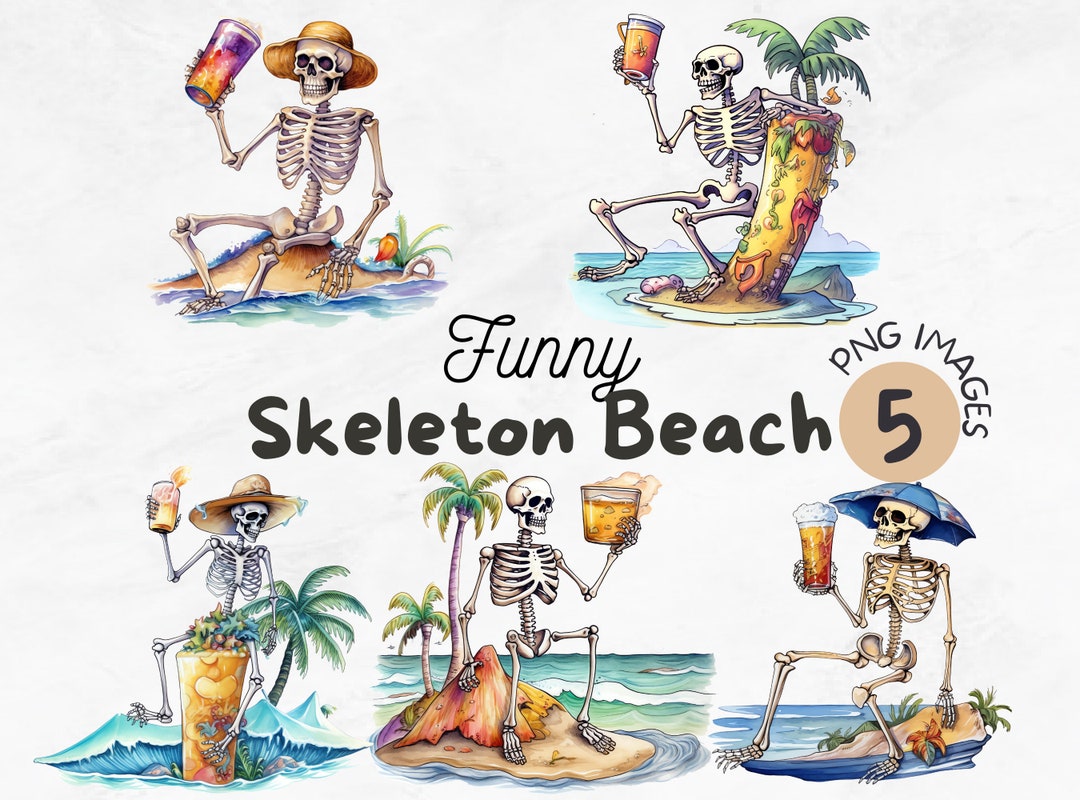 Funny Skeleton Beach PNG | Skeleton Clipart | Funny Skeleton | Skull ...