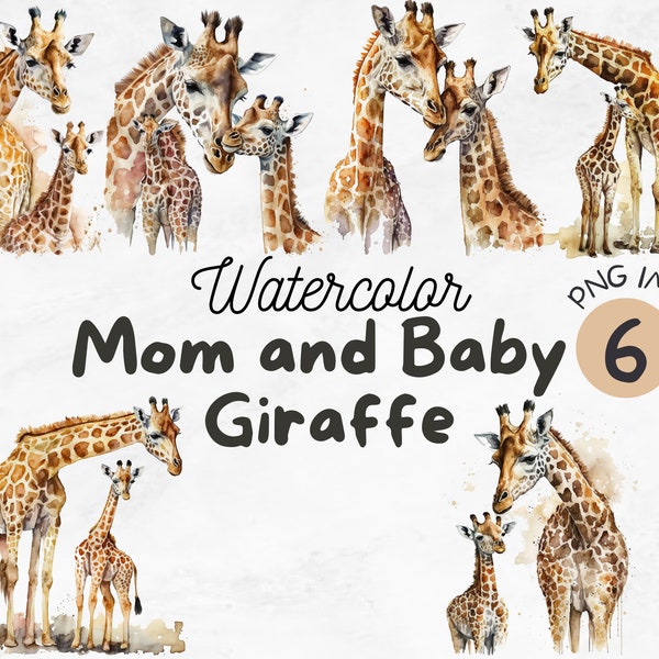 Watercolor Mom And Baby Giraffe PNG | Giraffe Clipart | Giraffe Art | Kids png | Animal png | Sublimation Design | Digital Design