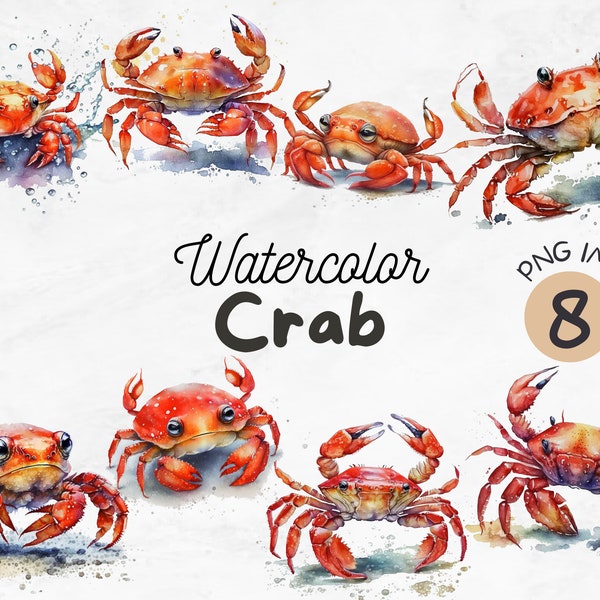 Watercolor Crab PNG | Crab Clipart | Cute Crab | Ocean Animals Clipart | Kids png | Sublimation Design | Digital Design Download