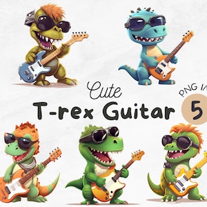 T-rex Playing Guitar PNG | Dinosaur Clipart | T-rex Sublimation | T-rex png | Kids png | Dinos Clipart | Sublimation Design | Digital Design