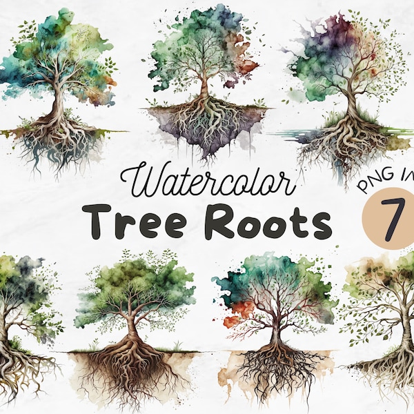 Watercolor Tree Roots PNG | Tree Clipart | Forest Clipart | Trees Art | Tree Designs | Sublimation Design | Digital Design Download