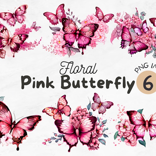 Papillon rose floral PNG | Papillon Clipart | Clipart floral | Peinture papillon | Papillons png | Conception de sublimation | Conception numérique