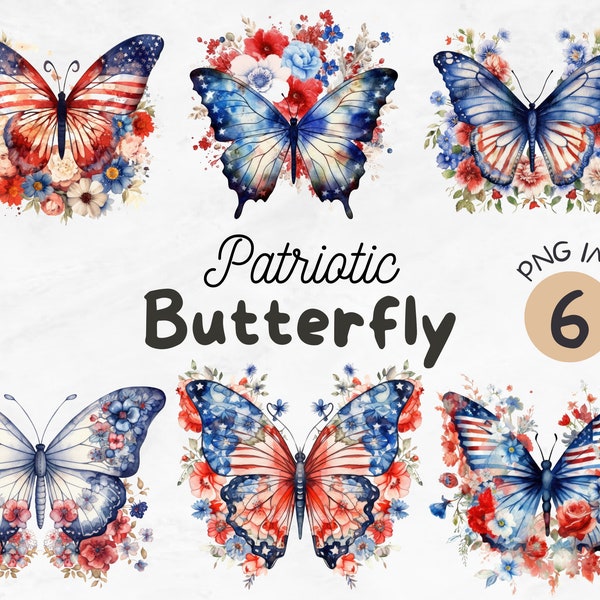 Papillon patriotique PNG | Clipart papillon patriotique | Drapeau américain png | Papillon png | Conception de sublimation | Téléchargement de conception numérique