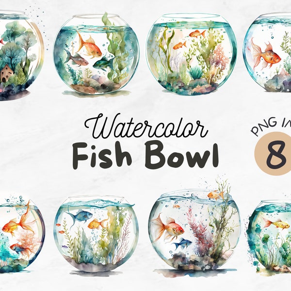Watercolor Fish Bowl PNG | Fish Clipart | Fish Bowl Clipart | Sea Animals | Fish Designs | Sublimation Design | Digital Design Download