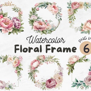 Watercolor Floral Frame PNG | Flower Frame Clipart | Flowers Frame png | Peony Clipart | Peony Frame | Sublimation Design | Digital Design