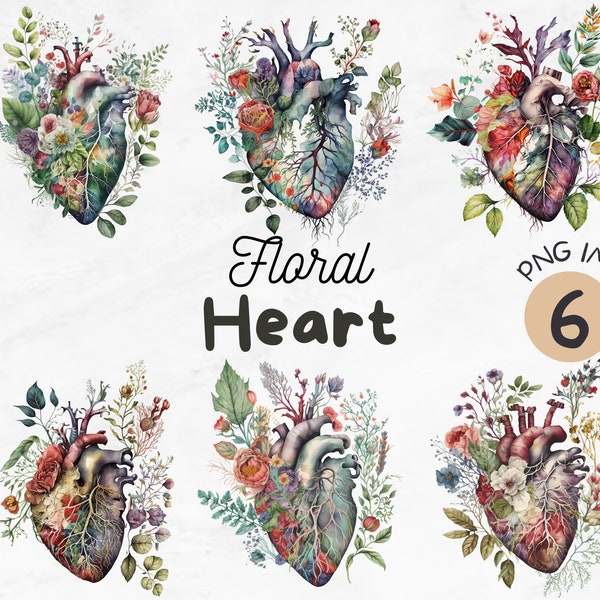 Floral Heart PNG | Heart Clipart | Anatomical Heart png | Anatomical Heart Art | Flowers Heart | Sublimation Design | Digital Design