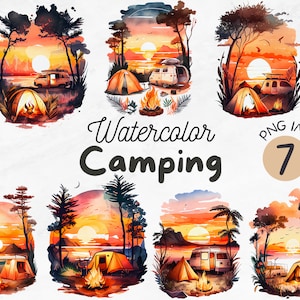 Watercolor Camping PNG | Camping Clipart | Sunset Clipart | Camp Life | Tent Clipart | Camp png | Sublimation Design | Digital Design