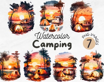 Watercolor Camping PNG | Camping Clipart | Sunset Clipart | Camp Life | Tent Clipart | Camp png | Sublimation Design | Digital Design