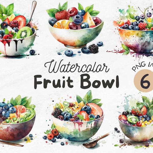 Watercolor Fruit Bowl PNG | Fruit Bowl Clipart | Fruit png | Food png | Healthy Food Clipart | Sublimation Design | Digital Design Download