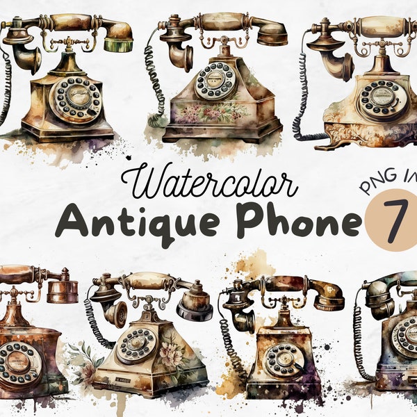 Watercolor Antique Telephone PNG | Antique Telephone Clipart | Vintage Shabby Phone png | Sublimation Design | Digital Design Download